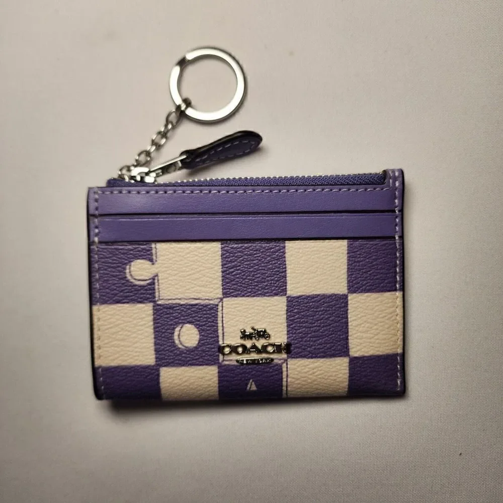 NWT COACH CR825 Mini Skinny Id Case Checkerboard Print Light Violet